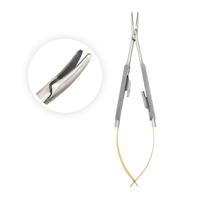 Castroviejo Microsurgical Needle Holder, Curved, T